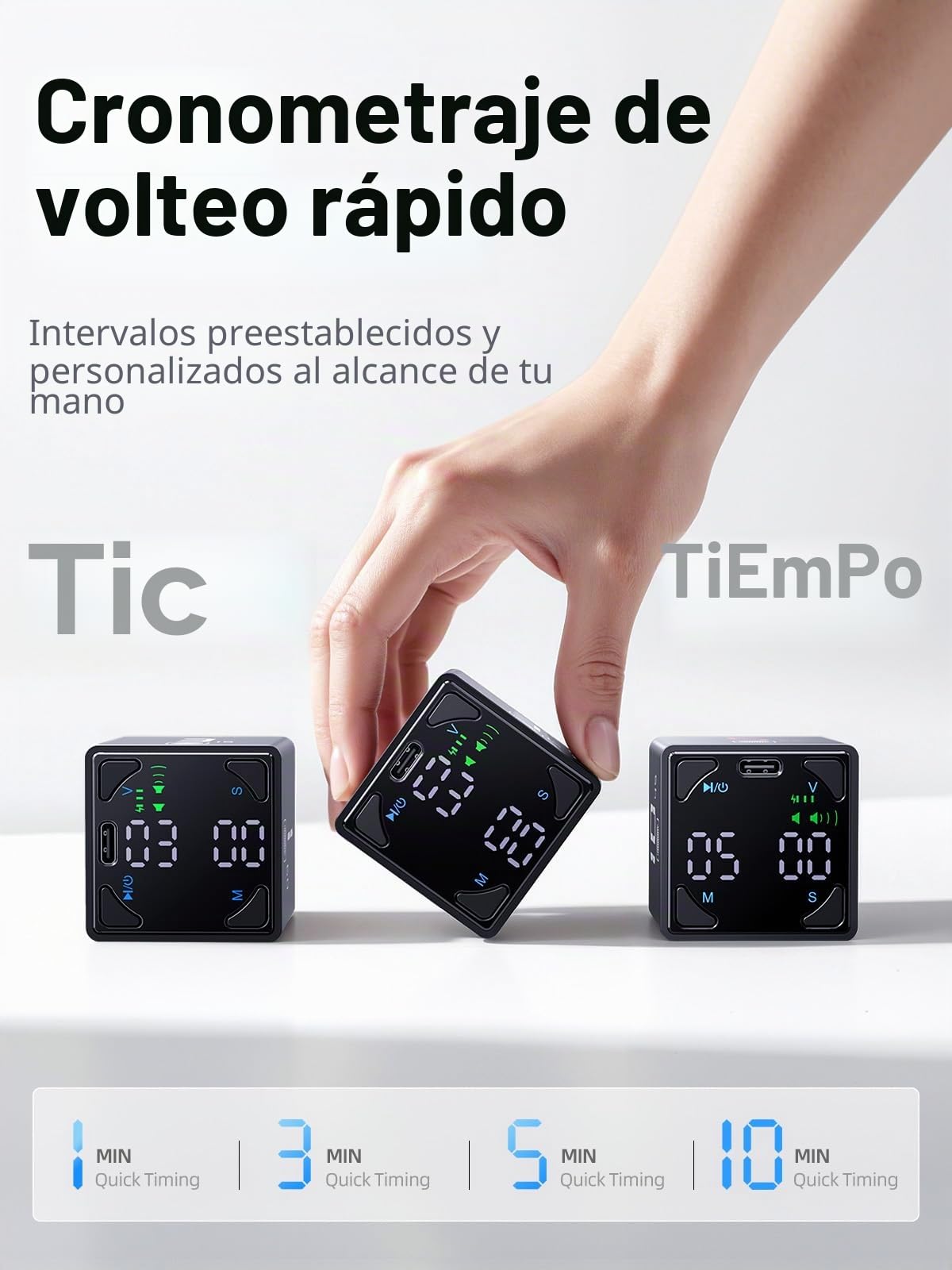 Ticktime Pomodoro Timer para Enfoque, Estudio, Trabajo, Tareas, TDAH,Cocina | Timer Pomodoro, Flip 1/3/5/10/15/25/45/60 min Countdown, Timer y Cronómetro, Pantalla Clara, 3 Avisos, Flip Pausa y Reanuda