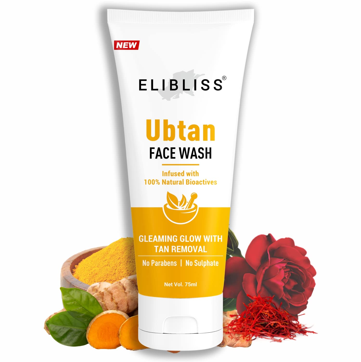 ELIBLISS Ubtan Natural Face Wash for All Skin Type with Turmeric & Saffron for Tan removal and Skin brightening