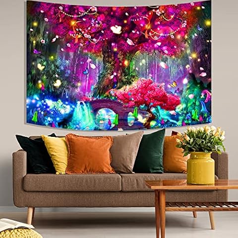 TPMDFC Fantasy Tree Tapestry Fairy Tales World Magical Forest Castle Wall Art Hanging 60x40in Double-Sided Tapestries for Bedroom Dorm Living Room SGTRLTP45 Cover