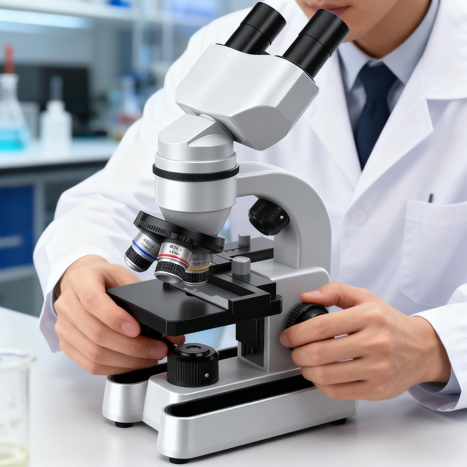 Microscopio Portatile, Microscopio Professionale Binoculare HD con Ingrandimento 40x-1600x, per Studenti e Laboratori, Ideale per Educazione Biologica e Osservazione Precis