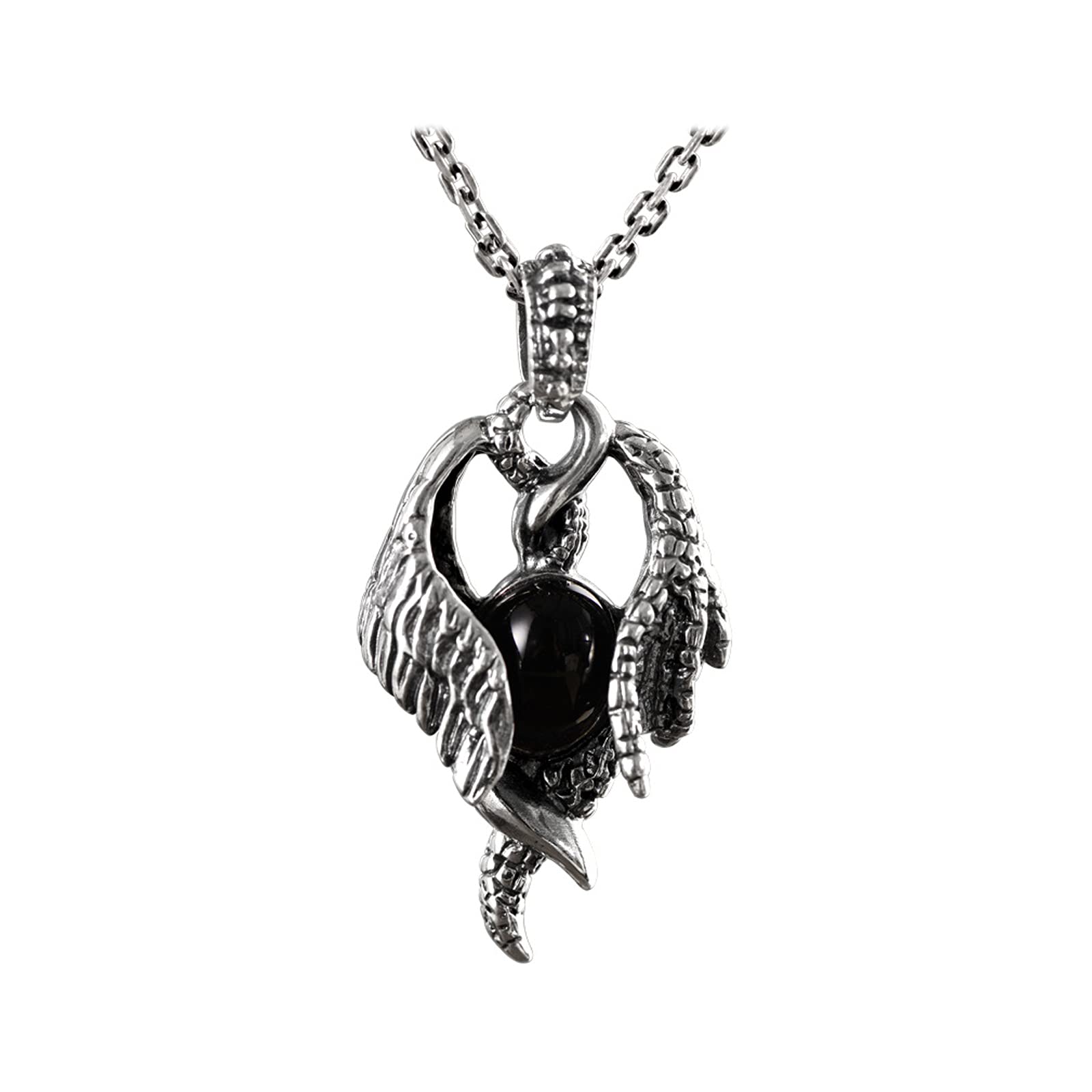 Pendentif ailes de dragon argent sterling 925 et agate noire, le cadeau homme idéal