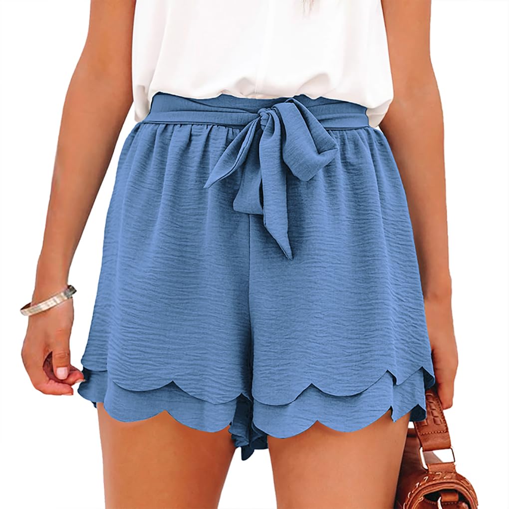 Womens Flowy Casual Shorts Boho Simple Ruffle Tiered Skorts High Waist Wide Leg Loose Beach Vacation Cute Shorts