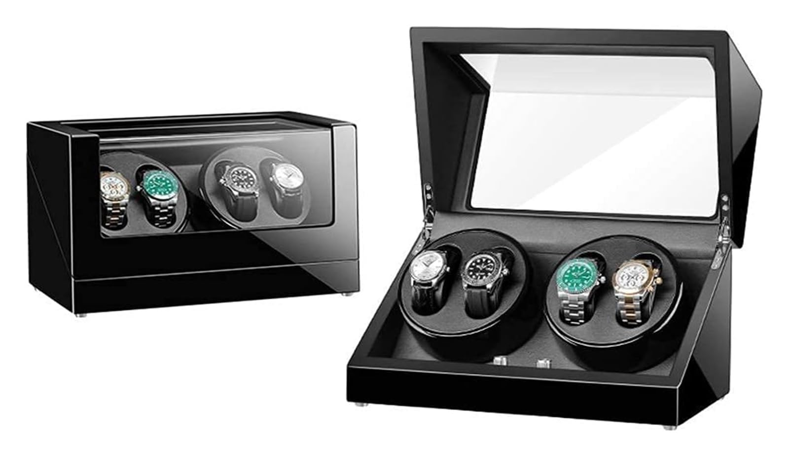 Automatischer Uhrenbeweger mit 4 Funktionen für Automatikuhren, Holzoptik, Klavierlack-Finish, leiser Motor, 4 Rotationsmodi, geeignet für Damen- und Herrenuhren