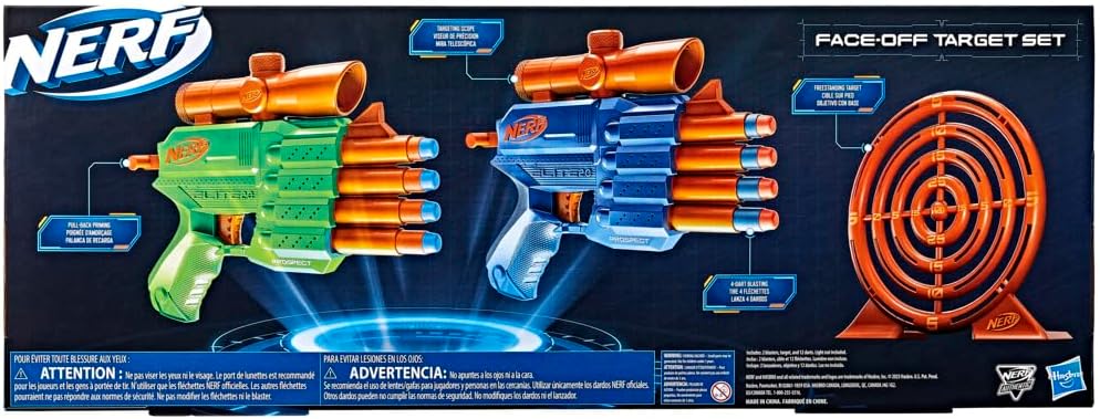 Nerf Elite 2.0 Face Off Target Set, Includes 2 Dart Blasters & Target & 12 Nerf Elite Darts, Toy Foam Blasters for Kids Outdoor Games