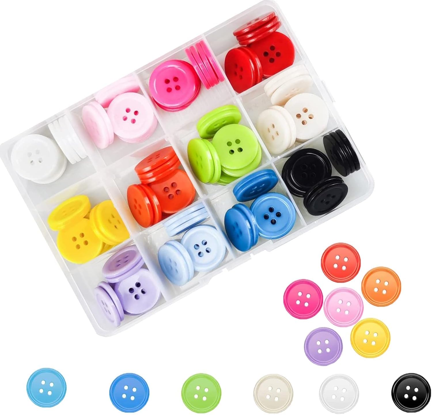 108pcs Colourful Buttons, 12 Colors 20MM Round Resin Button Large