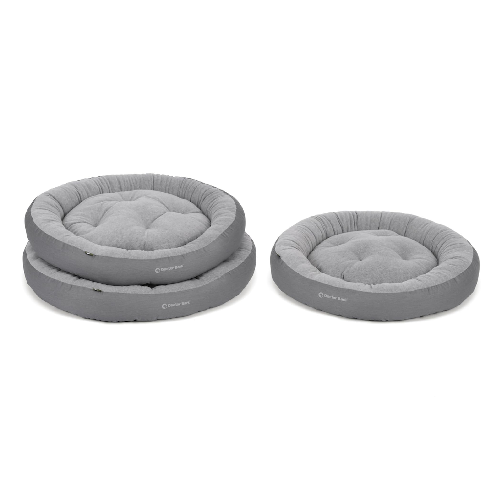 Doctor Bark GreenLabel - Cesta para perros pequeños, suave, redonda, mullida, con cojín reversible, forro polar/algodón, cama para perros (S - 50 x 40 cm, gris claro)