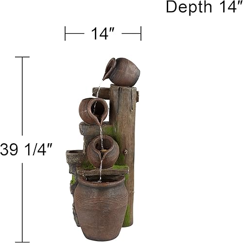 Miniatura 4 de Cuatro jarras de 39 1/4 pulgadas de alto, grande, rústica, decoración para interiores y exteriores, fuente de suelo de piedra sintética con luz LED