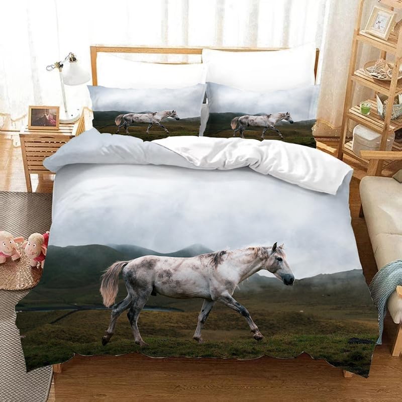 Housse de Couette 220x240 Paysage Équestre avec 2 Taies d'oreiller en Microfibre