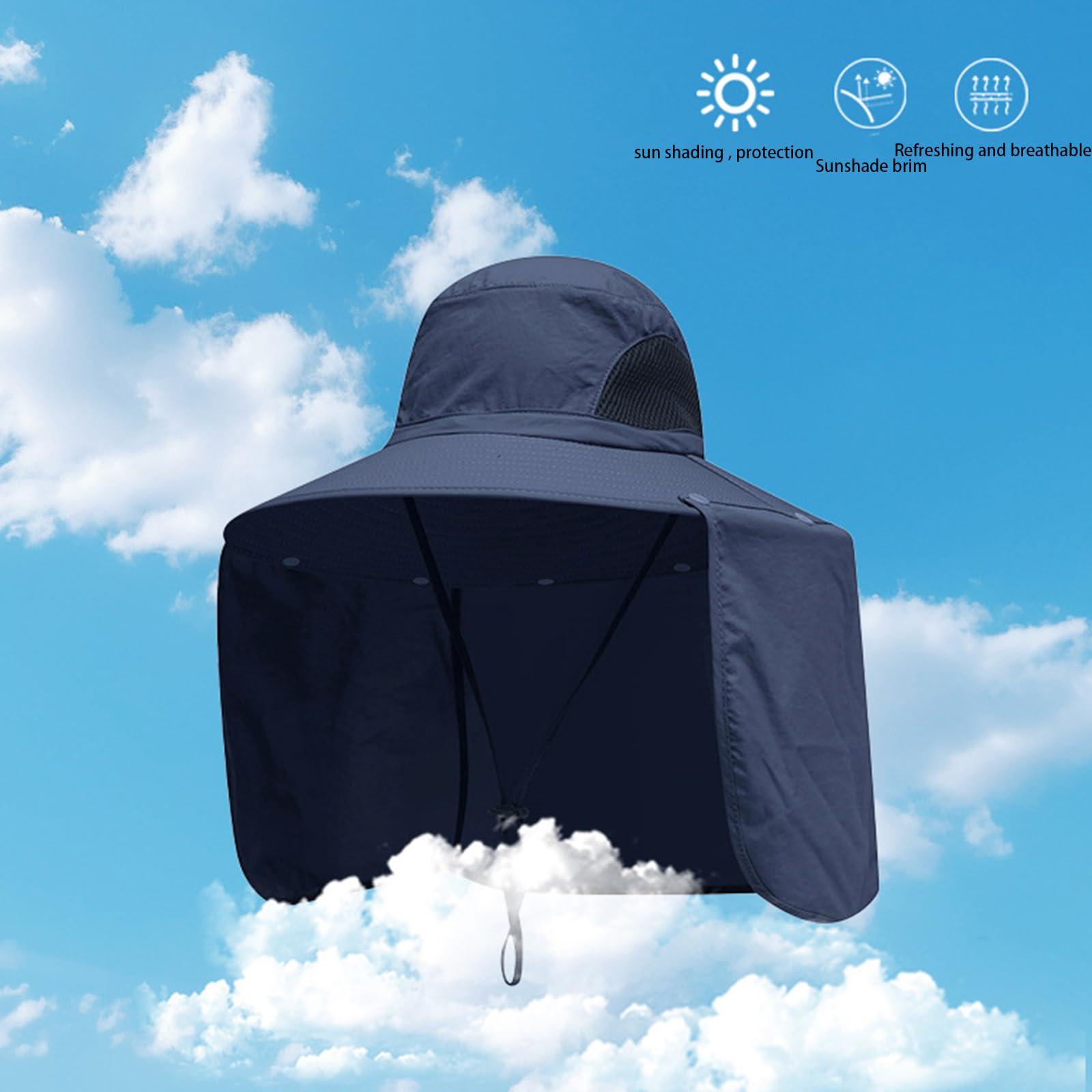 Sombrero de ala ancha para hombre, protección UV con solapa para el cuello, ajustable para pesca y senderismo al aire libre