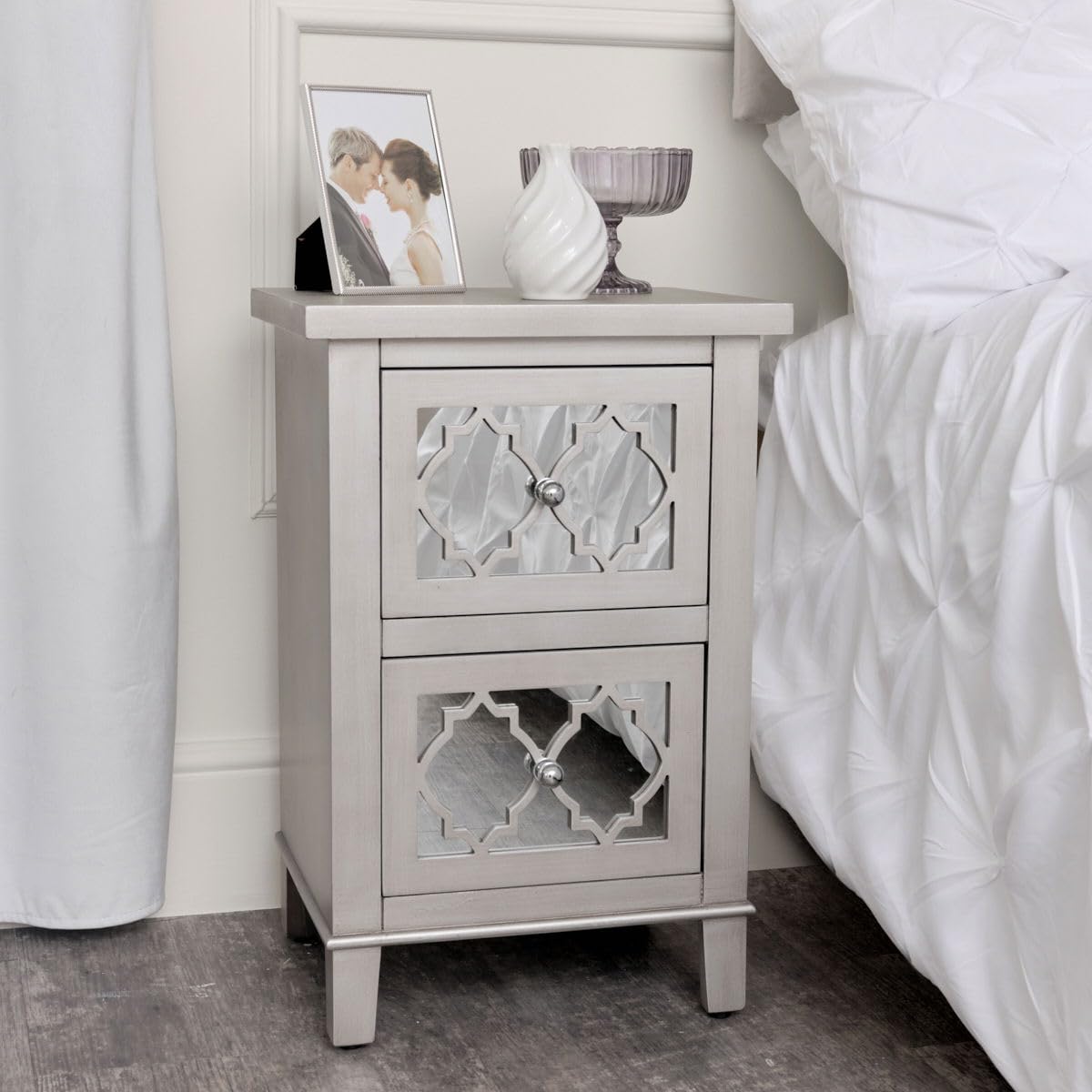Melody MaisonSilver Mirrored Lattice Bedside Table - Sabrina Silver Range