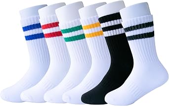 6 Pairs Kids Boys Girls Stripe Socks Cotton Athletic Socks Uniform Casual Sports 2-14 Years