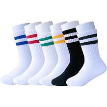 6 Pairs Kids Boys Girls Stripe Socks Cotton Athletic Socks Uniform Casual Sports 2-14 Years