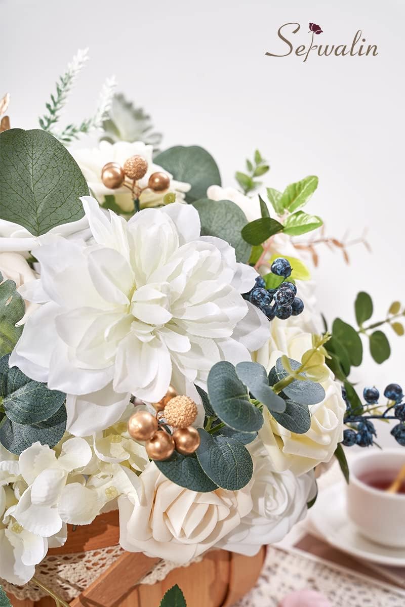 Serwalin Artificial White Flowers Fake Foam Silk Flowers Wedding Cake Flowers for Wedding Decor Centerpieces Bouquets Arrangements Party Baby Shower - Image 7