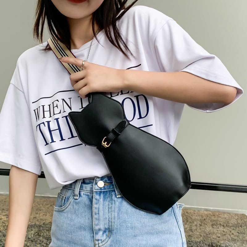 Ximimark 1 pcs Cute Cat Shaped Crossbody Bag, Creative Wide Strap Chest Bag, Cartoon Novelty Purse For Sports Travel - Image 2