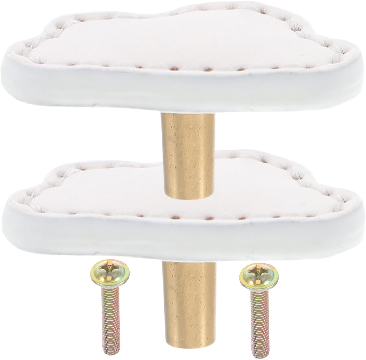 Alasum 2pcs Cloud Shape Drawer Handles Brass and White Leather Cabinet Pulls for ’s Wardrobe and Dresser Doors, Thick Soft Furniture Handles for ’ Room Decor