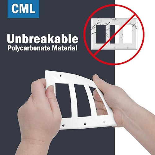 Miniatura 3 de CML - Placas decorativas de pared de 3 segmentos, paquete de 4 cubiertas para receptáculos de toma de corriente y placas para interruptores, tamaño