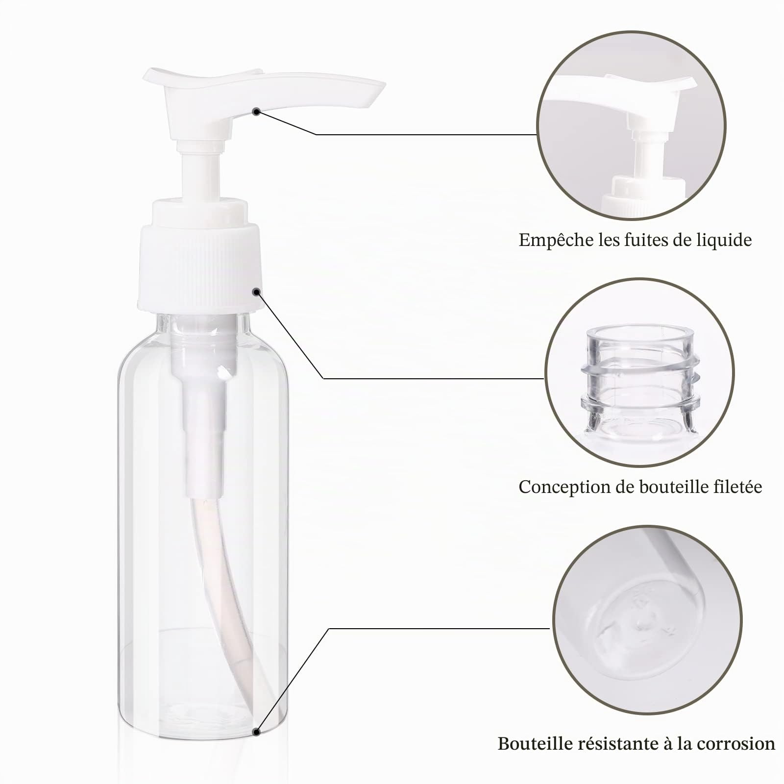 Lot de 4 bouteilles à pompe transparentes de 50 ml - En plastique - Pour lotion, shampoing, savon liquide