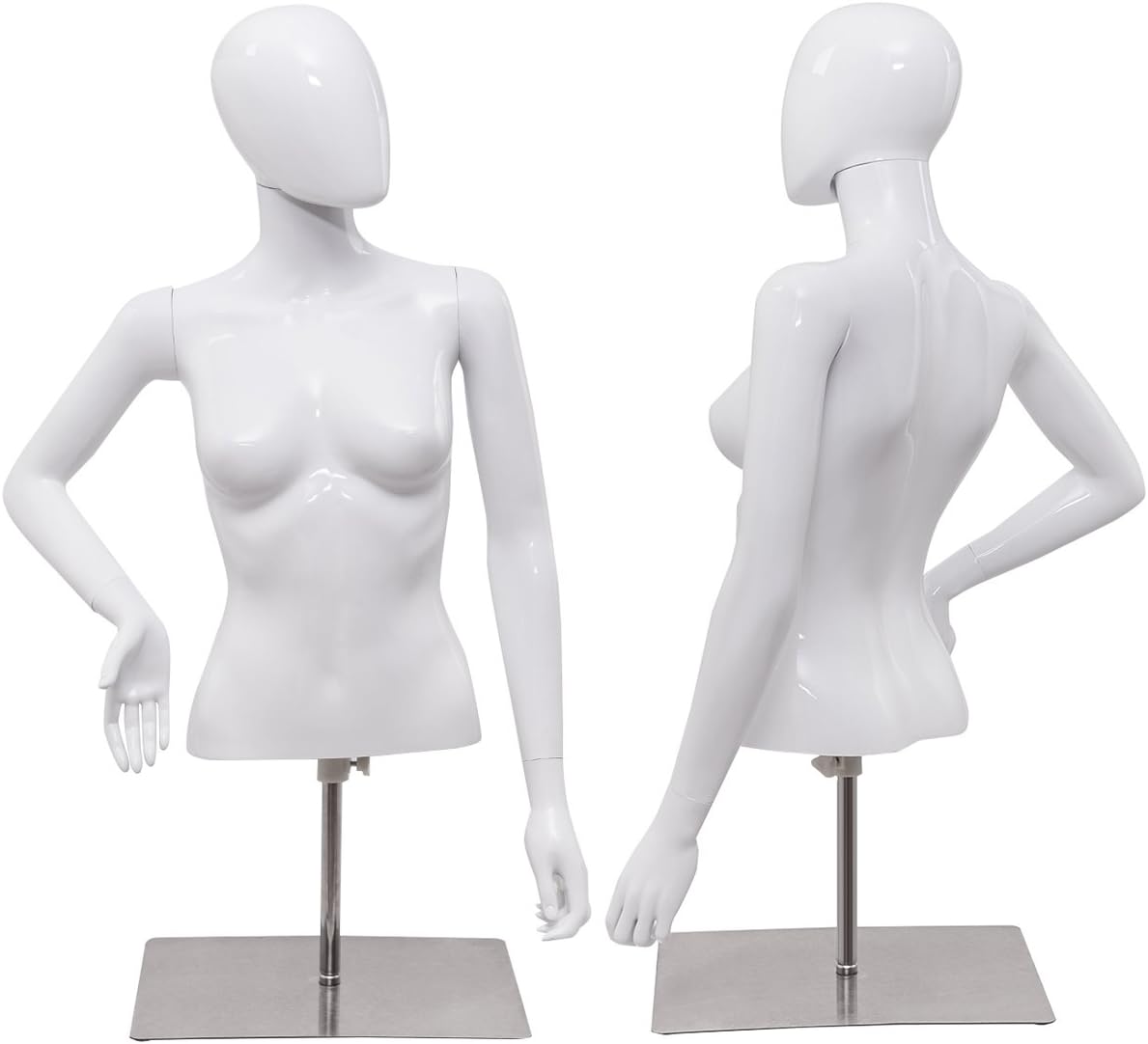 Nightcore Female Mannequin Torso, Bright White Half Body Life Size Mannequin w/ Head, Adjustable Height, Detachable Arms & Metal Stand, Clothes Display Dress Form for Shop Retail Clothing Store
