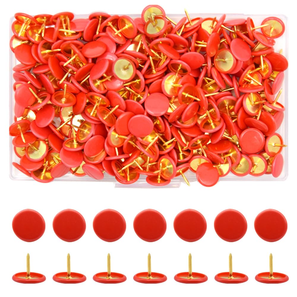 Hocansen Pack of 300 Thumbtacks 10 x 9 mm Round Push Pins Flat Creative Decorative Drawing Pins for Cork Wall, Office, Home Decoration (Red) โ image 1