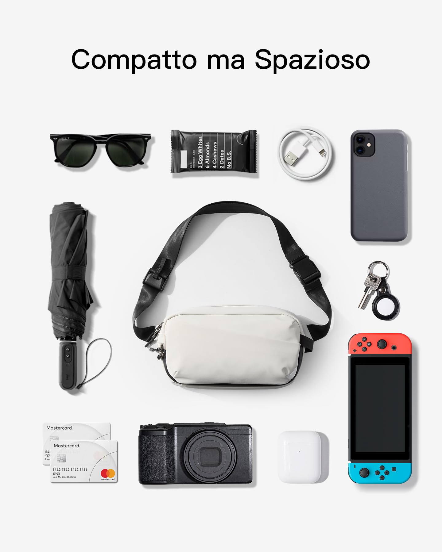 Inateck Sling Bag X-Pro, borsa a spalla e a tracolla espandibile e multifunzionale per dispositivi elettronici, 16 scomparti con tasca RFID, ideale per viaggi, pendolarismo, sport e tempo libero
