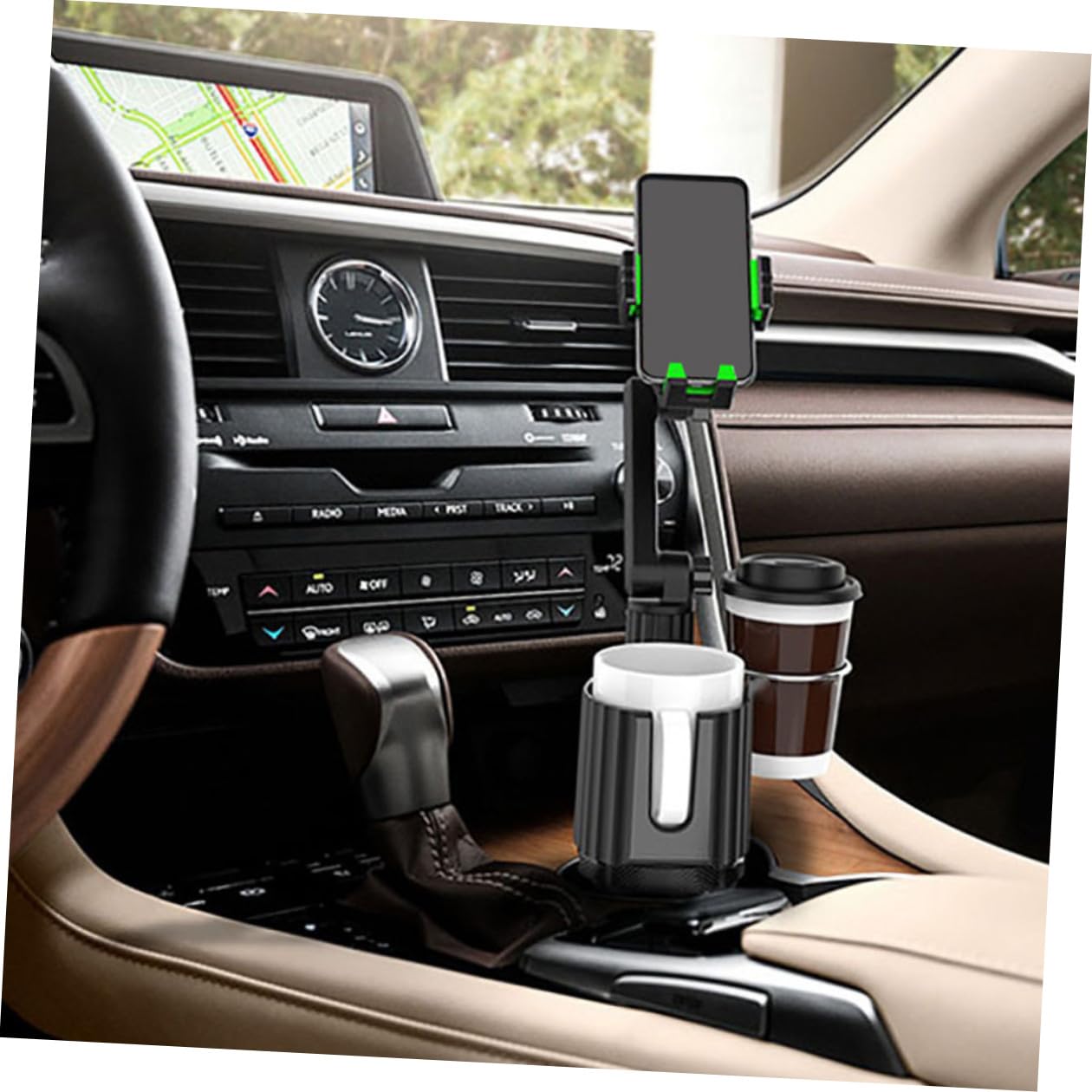 Soporte Metal y Teléfono para Portavasos Móvil Coche con Instalación sin Herramientas, Compatibilidad, Material Abs de Adecuado para Coche y Carrito Golf