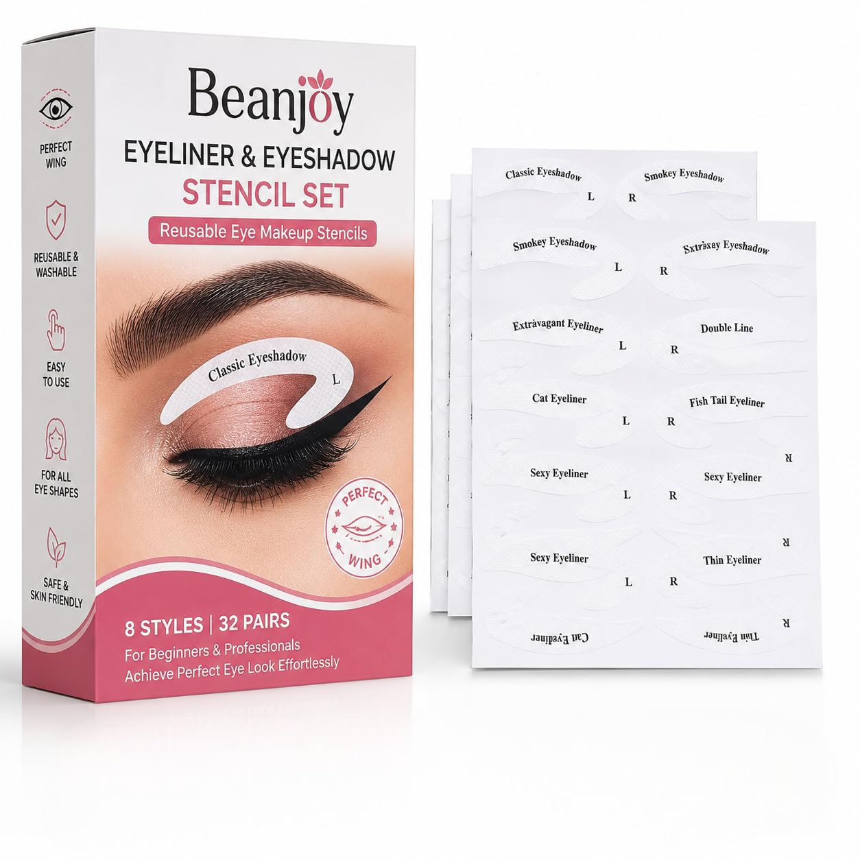 Reusable Eyeliner Stencil for Perfect Winged Eyeliner | Cat Eye Makeup Template Stickers | Smokey Eye & Eyeshadow Guide Tool for Beginners & Professionals | 32 Pair Eye Makeup Stencils-image-41