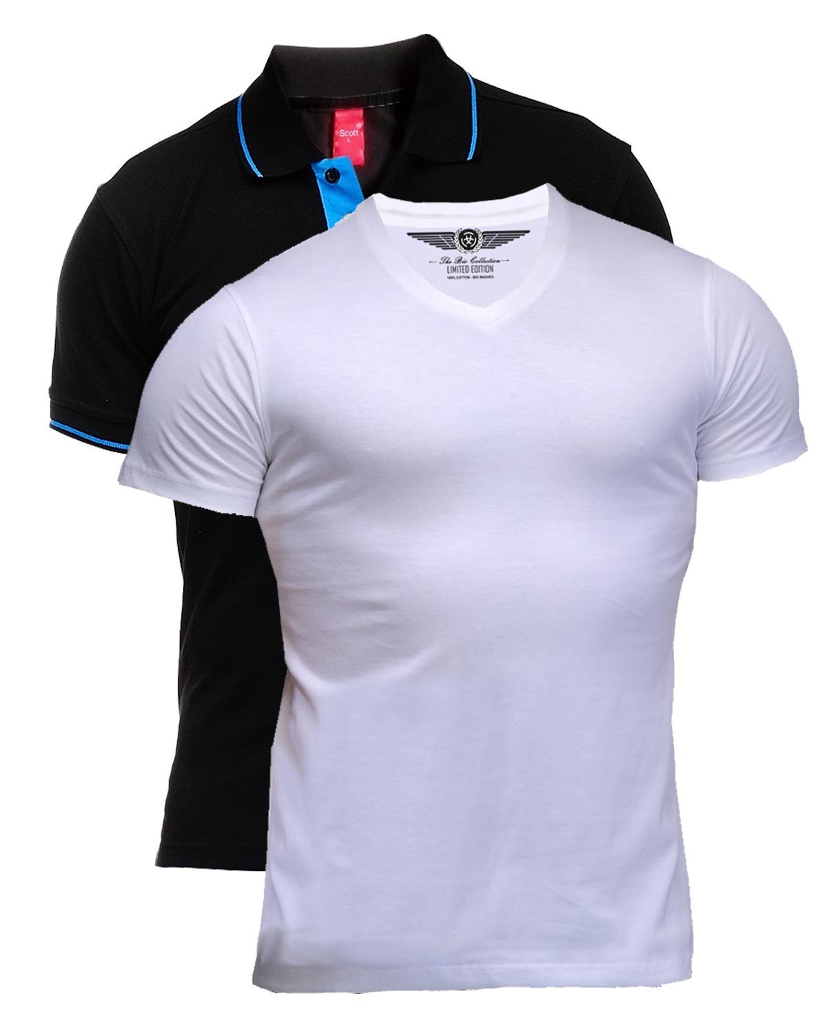 Scott International Men Combo of V Neck and Polo Neck T-Shirt (Pack of 2)