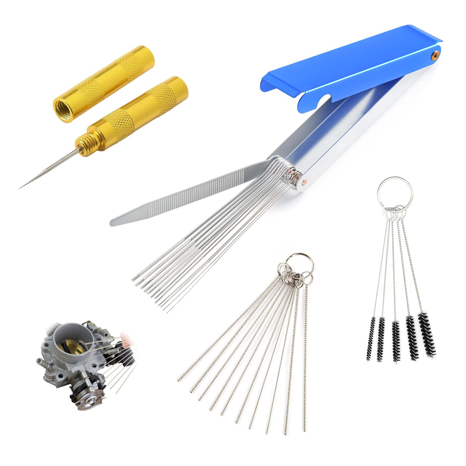 キャブレター 清掃工具 4点セット キャブレタークリーナーツールセット 洗浄針セット メンテナンスキット 耐久性 清掃工具 溶接カーブ用 細部クリーニング対応 精密ワイヤーブラシ オートバイ整備専門 - 1