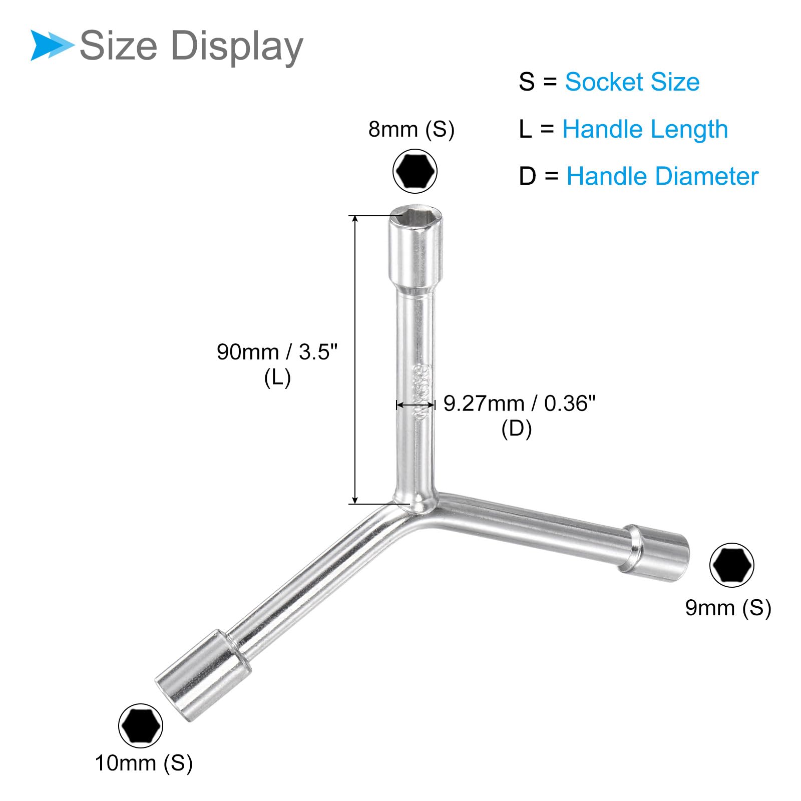 CoCud Y-Shaped 3 Way Socket Wrench,, Silver, 8mm 9mm 10mm - Image 2