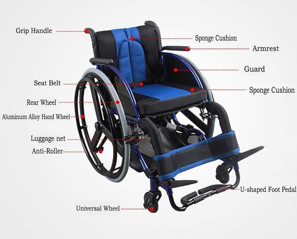 Wózek Inwalidzki Ze Stopu Aluminium, Składany Super Lekki Skuter Sportowy Odpowiedni Dla Seniorów Niepełnosprawnych/Blue/38Cm