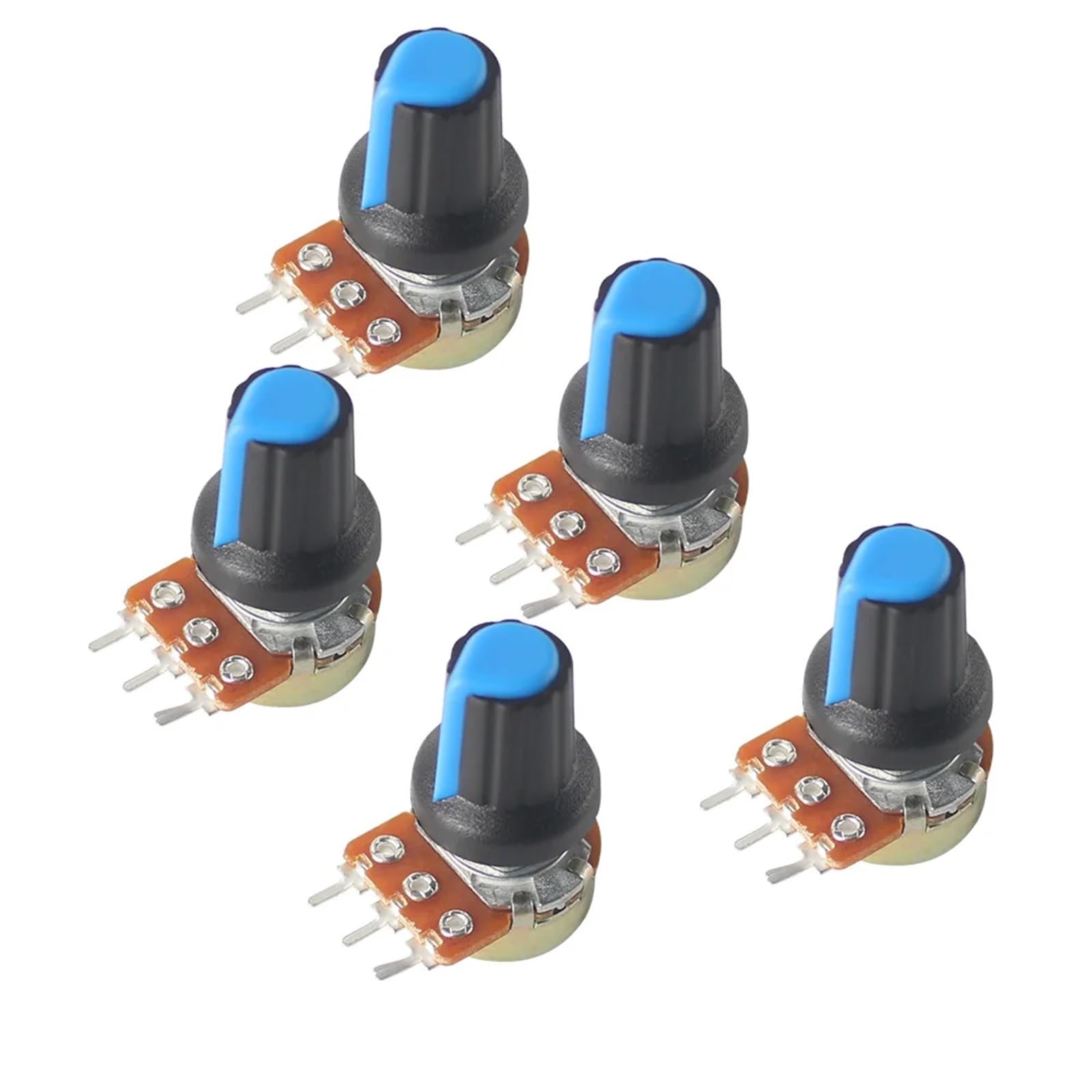 Juego de 5 potenciómetros WH148 con kit de tapa de perilla AG2 azul 1K 2K 5K 10K 20K 50K 100K 250K 1M 15mm 3pin potenciómetros lineales (2K Ohm)