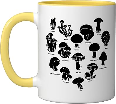 Mushroom Foraging Mycology Fungi Shroom Mycologist Ceramic Mug, Yellow/White