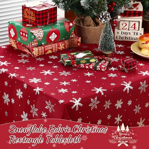 Mixweer Christmas Snowflake Tablecloth Winter Rectangle Printed Table Cover Washable Xmas Winter Table Cloths for Holiday Decorations Dinner Party Home Decor(60 x 84 Inch,Red) – Image 6