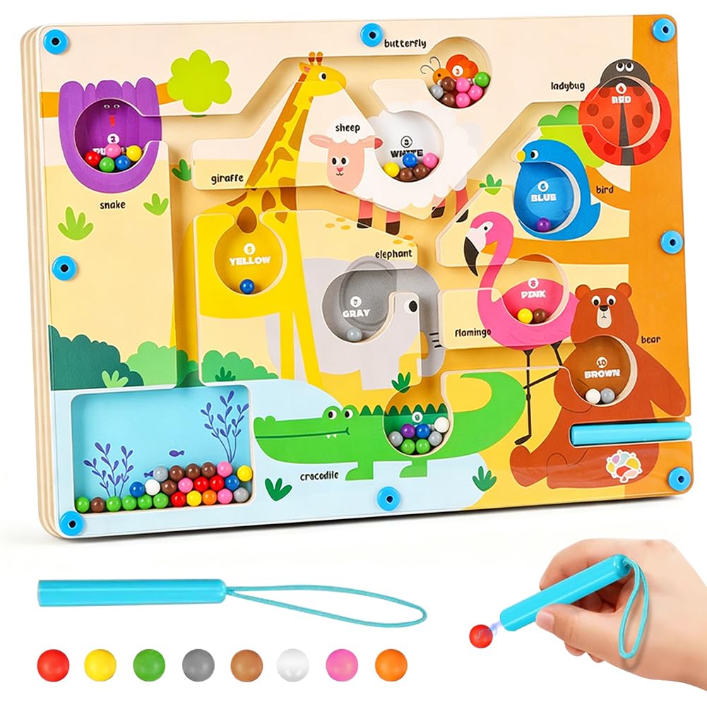 MIFKLMV Montessori Magnetic Color and Number Maze Gifts Toys for 3 4 Year Old Boy Girls Magnetic Maze Wooden Toys Educational Counting Learning Sorting Toys Gifts