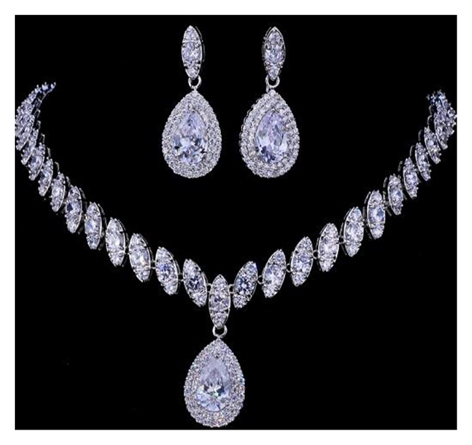 ONTENY Simulated Bridal Silver Necklace Sets 4 Colors Wedding Jewelry Parure Bijoux Femme Party Gift (Color : White)
