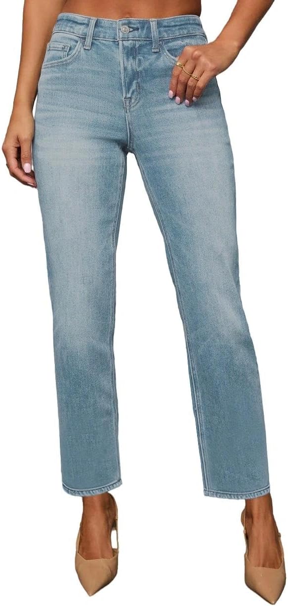 DGRPI Straight Leg Jeans for Women High Waisted Stretchy Jeans Frayed Baggy Pants