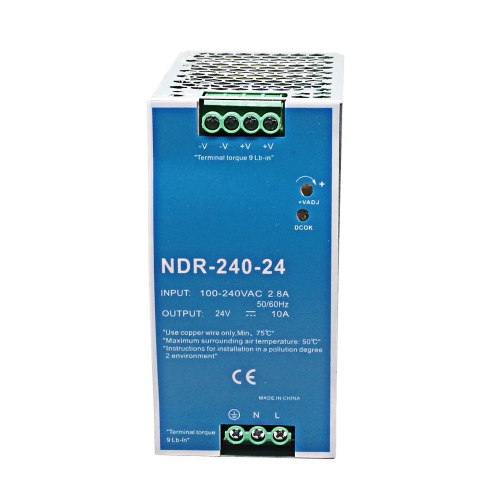 NDR 240 W 24 V 48 V Industrie-Einzelgruppen-Ausgangstransformator 240 VAC Schaltnetzteil 1 Stück(NDR-240W-24V 10A)