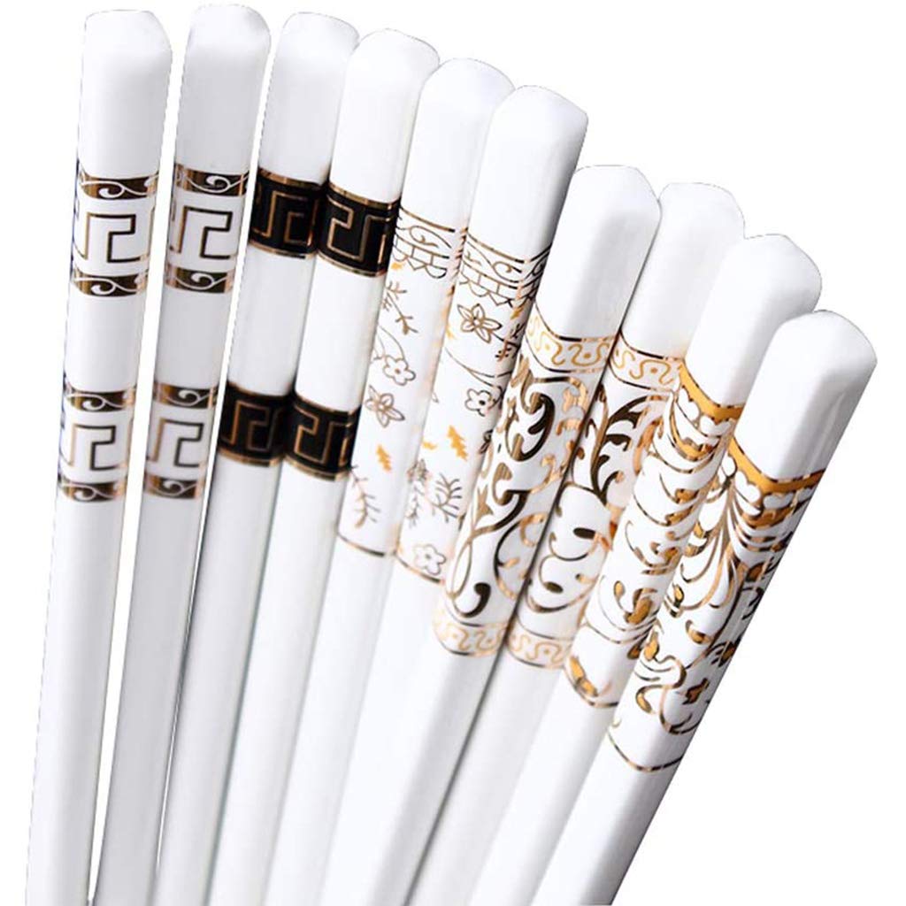 Baguettes, baguettes chinoises 5 Pair Porcelain Chopsticks Gift Set Japanese Sushi Reusable Chopsticks Luxury Premium Chinese Chopsticks Bone China Non-Slip Dishwasher Safe Chopsticks B,E(B)