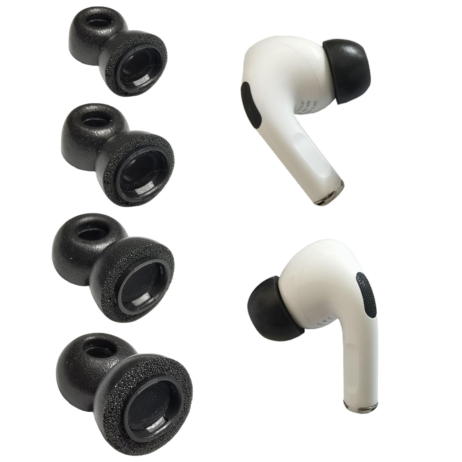 Memory Foam Ear Tips for AirPods Pro & AirPods Pro 2nd Gen, 4 Pairs XS/S/M/L Black, Anti-Slip Noise Isolation Replacement Tips Fit Charging Case with