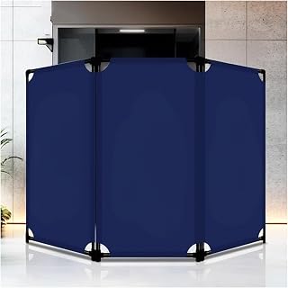 Safety Barrier, 3 Panels Safety Engineering Repairs Caution Barricade, PVC Frame Symbol Traffic Fence, Foldable Expandable Barricade Security Gate for Airports Train(Dark Blue,180x90cm)