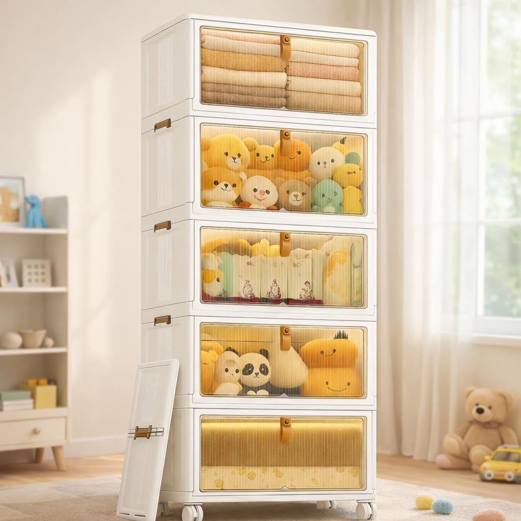 Mevigo Door Plastic Wardrobe for Kids| Almirah and Wardrobe for Baby Clothes| Modular Storage Cabinet Organizer for Cupboard Standing Mat for Kitchen,Home Office,Sink-Indoor (Yfx-5, 5- Layer)-image-22
