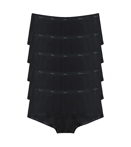 Iausie Womens Organic Cotton Boyshort Panties Underwear Teen Girls Sporty Boxer Briefs with Elastic Waistband - Small - Organic Cotton 2 (5 Black)