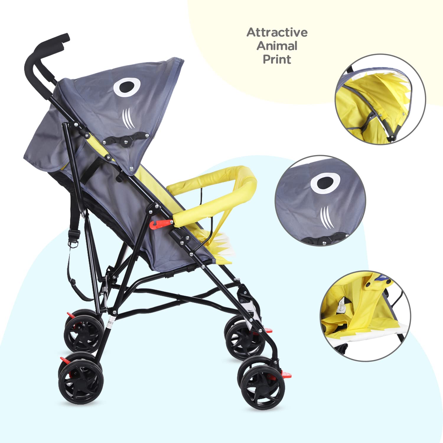 Mee Mee Baby Stroller for Infants 0-3 Years - Lightweight, Easy Fold, 360° Swivel Wheels, Multi-Recline, 5-Point Safety Harness (Yellow) 4