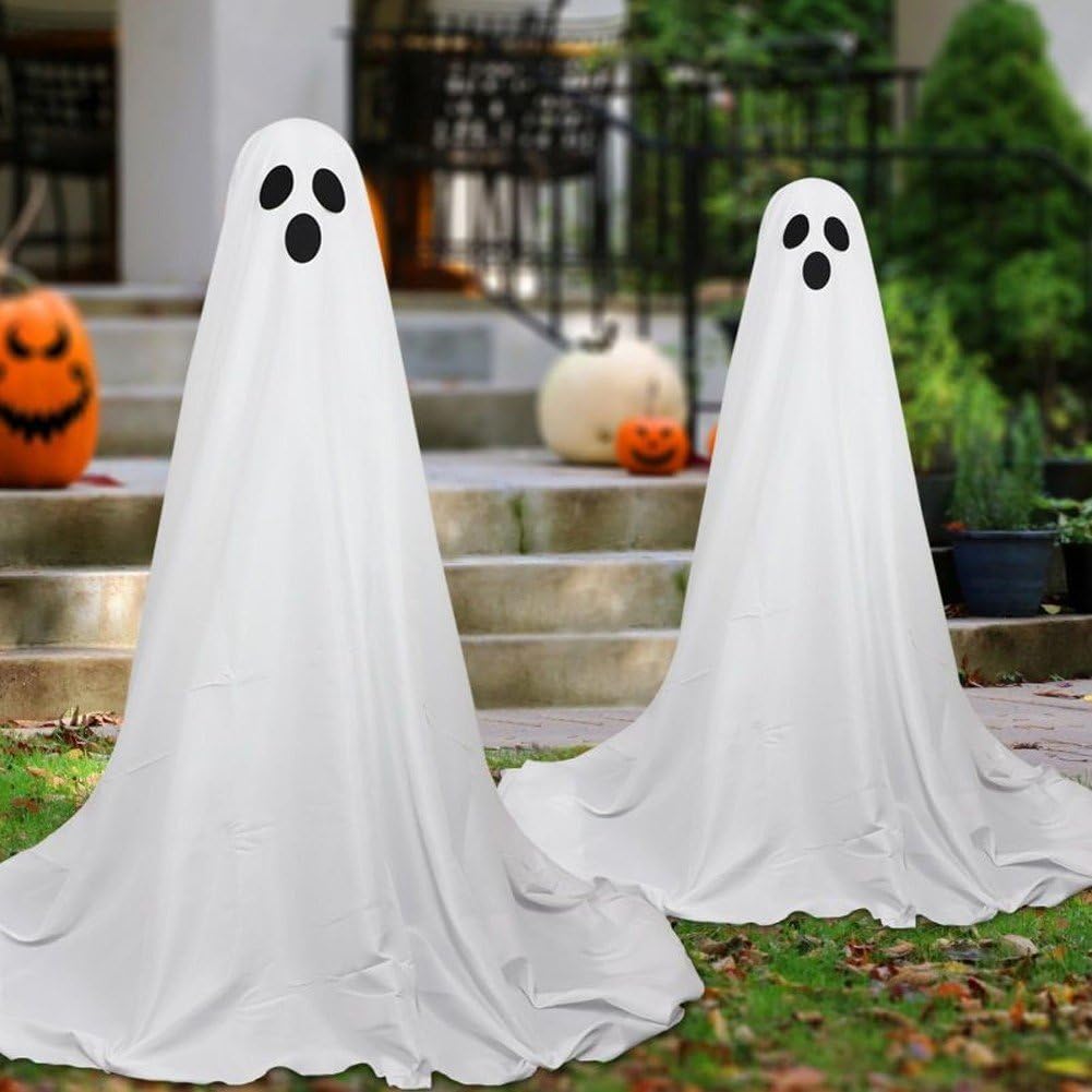 Świecący duch na Halloween, upiorny duch, dekoracja na Halloween ze sznurkami na baterie, dekoracje duchów na podwórko przed ganek, trawnik, 2 szt