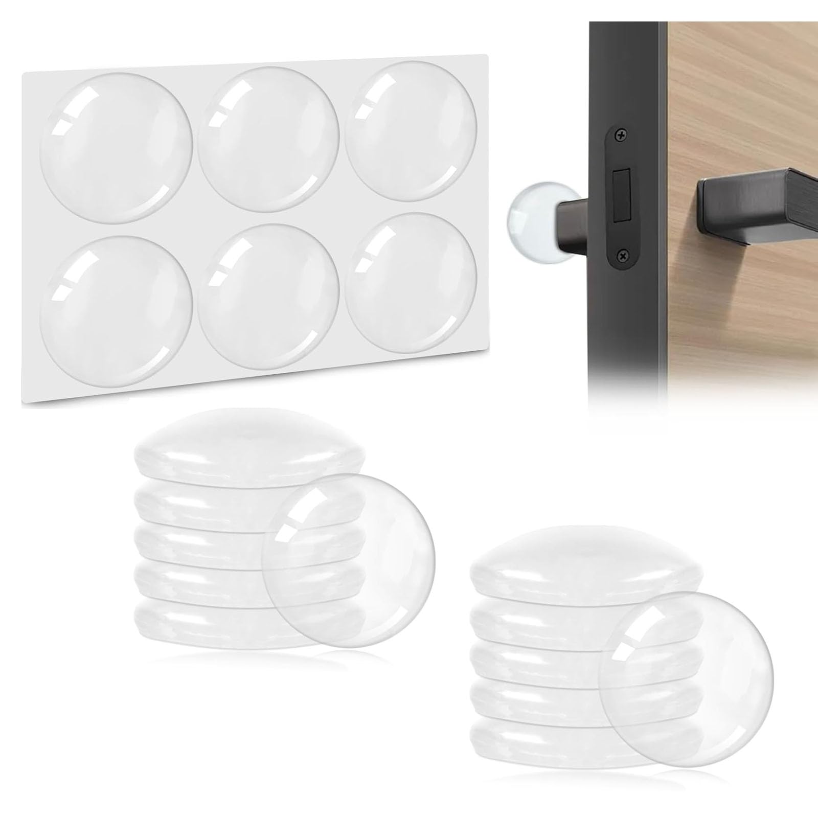 16 Pcs Clear Adhesive Door Handle Bumpers, Wall Door Handle Stopper, Silicone Transparent Round Quiet Protector, Self-Adhesive Stops Handle Bumper Pads for Wall, Fridge, Cabinets (1.57inch)
