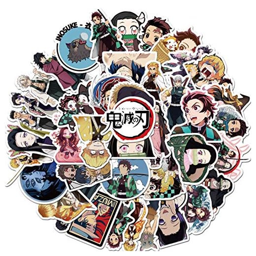 50 pegatinas de dibujos animados de anime, pegatinas de vinilo impermeables para botella de agua, equipaje, bicicleta, coche (Demon Slayer)