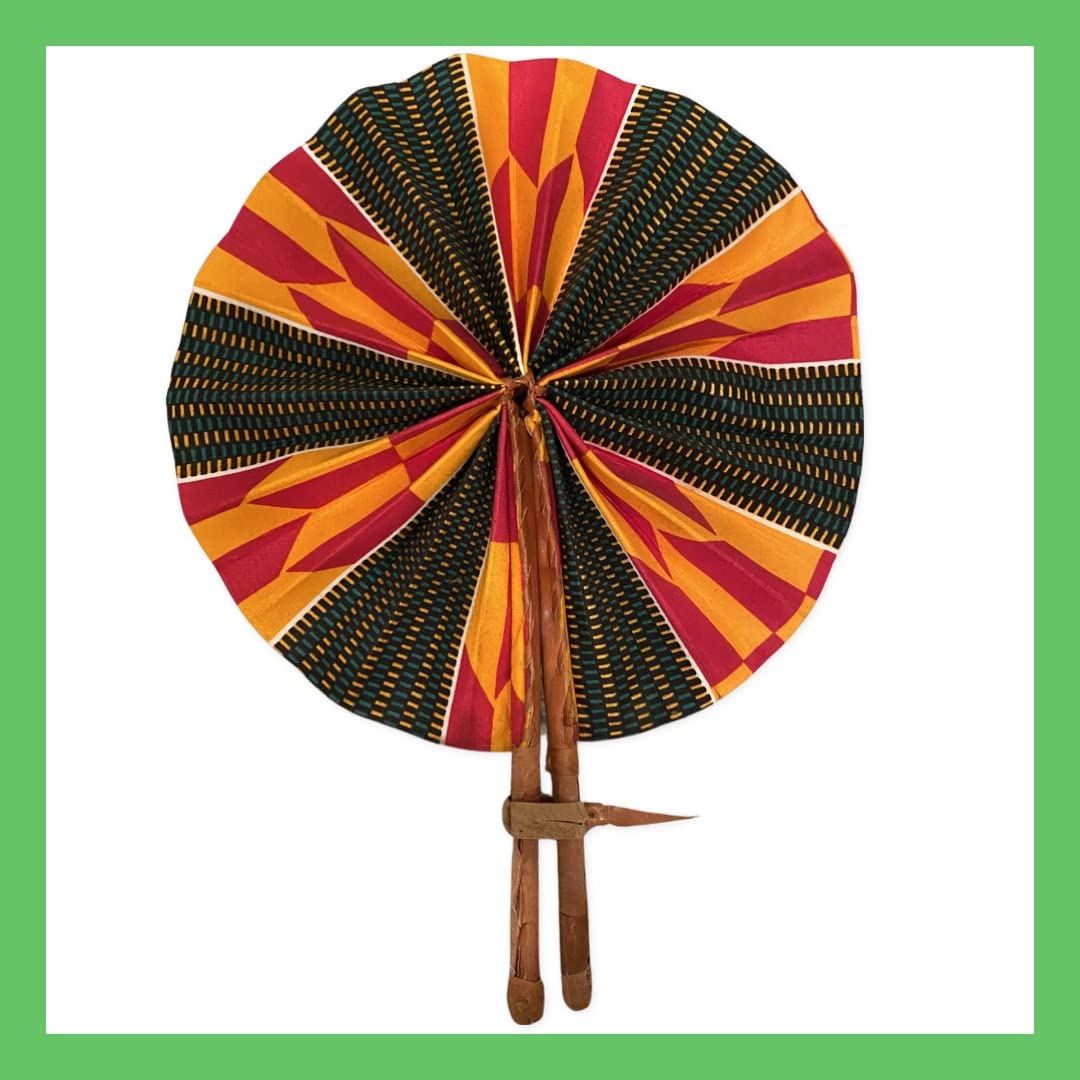 Tess World Designs Random African Fabric Fan | Made in Africa | Ankara Fan | Handcrafted African Fabric Folding Fan – Traditional Ankara Print Fan | Handmade | Portable | Cultural Gift & Decor AC65