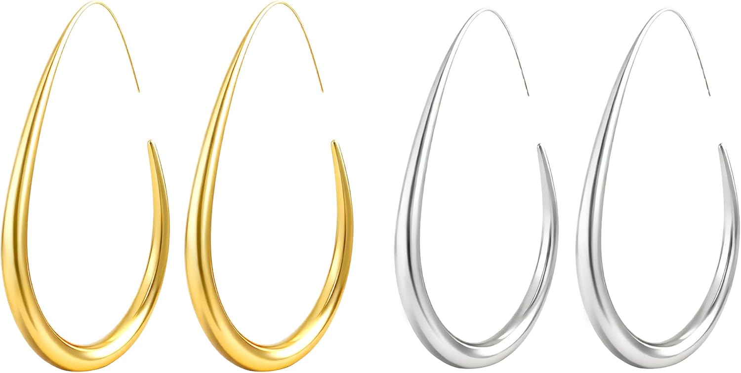 18k Gold Hoop Earrings - Hypoallergenic Silver Earrings for Women - Lightweight Hoop Jewelry 2 Pairs