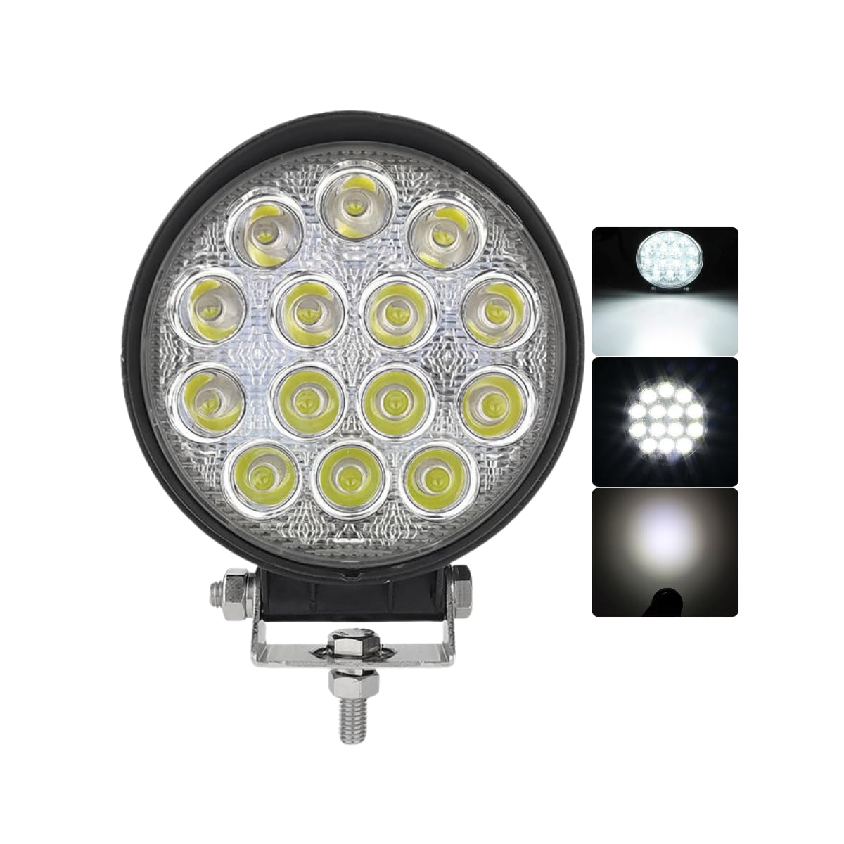 Farol de Milha LED Redondo 42W 14 LEDs 6000K Super Branco Universal | 12V/24V, Auxiliar,