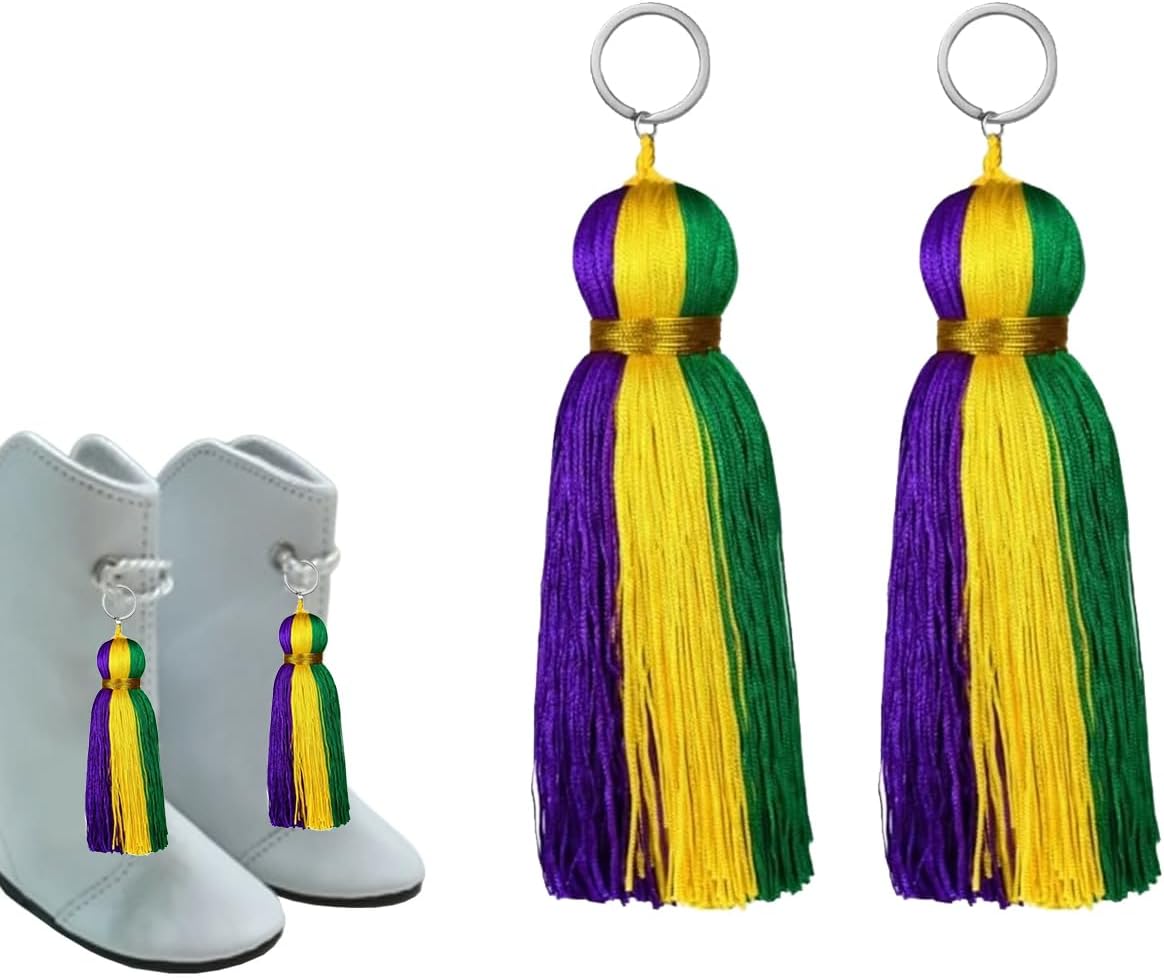 Mardi gras Boot Tassels, Purple Green Gold Hanging Tassels for Boots, Mardi gras Costume Accessories for Party Stage Performance Dress Up and Festive Decor